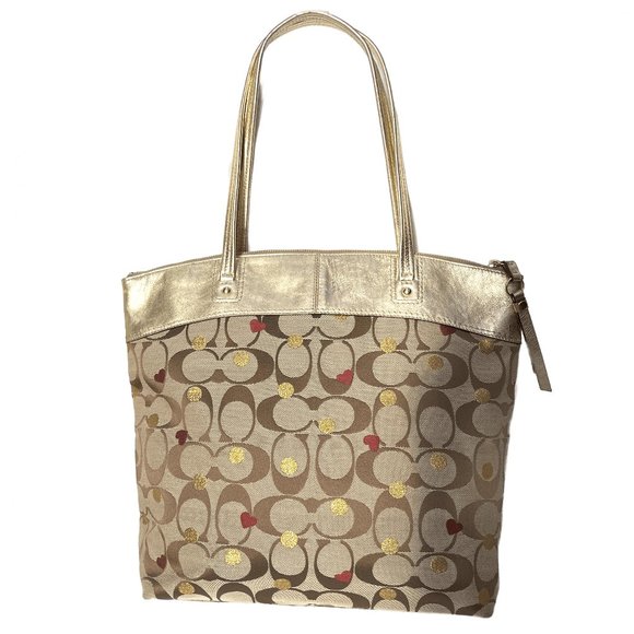 Coach Poppy Metalic Leather/Canvas Large Medalion Tote/shoulder bag Rare - Picture 4 of 17
